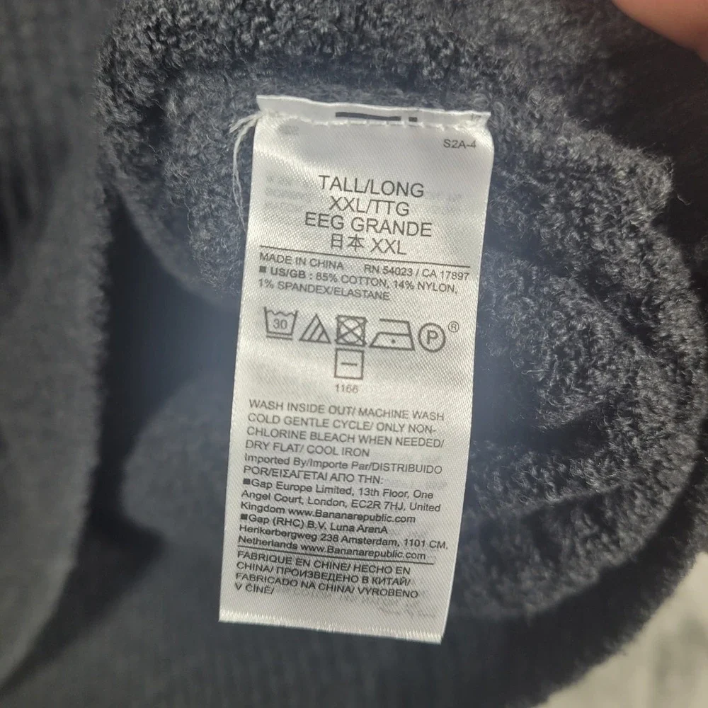Banana Republic Sweater Mens XXL Tall Gray Crewneck Ribbed Cotton Blend NEW